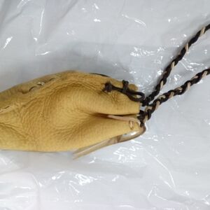 Mustard Leather Drawstring Pouch